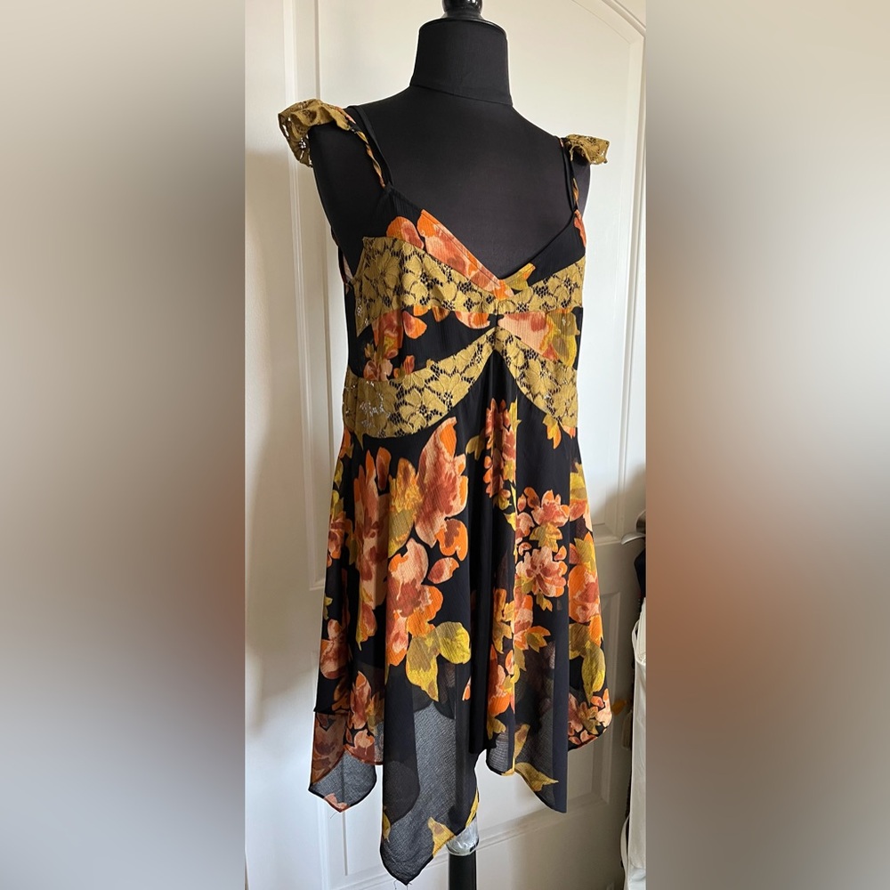 Free People Lovely Day Tunic Mini Dress Small Boho Detail Floral   Small